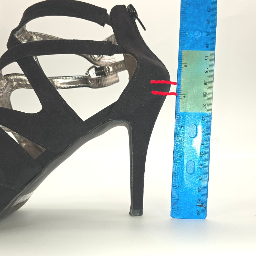 Report Womens Strappy Stiletto Sandals Black Faux Suede Cage Heels Size 8.5 - Picture 4 of 9